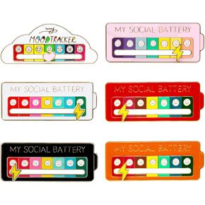 6PCS Social Battery Pin,My Social Battery Slider Pin,Funny Interactive Brooch Pins Lapel,Mood Enamel Pins 7 Days a Week for Backpacks Hat Bags Scarves Clothing