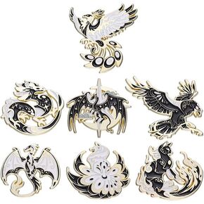 ROFARSO Mythical Creatures Enamel Lapel Pin Set Majestic Beasts in Black and Gold Pin, Accessory for Backpacks Clothing Bags Hats Shirts (7piccs pin set)