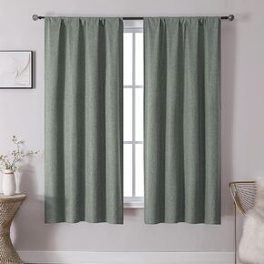 OVZME Sage Green Blackout Curtain Panels 63 Inch Length, Soft Faux Linen Textured Thermal Insulated Window Draperies for Bedroom Living Room, Rod Pocket Curtains Set of 2 Pieces, 37Wx63L Inches