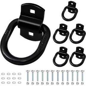 6PCS Heavy Duty 3/8" Trailer D Ring Tie Down Anchors for Trailer and Truck Bed,6000 Pound Breaking Strength (Black)