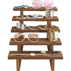 Ikee Design 5-Tier Wooden Display Riser Stand for Plants, Cupcakes, Stepped Tiered Wood Display Stand for Collectibles, Sunglasses, Jewelry, for Weddings, Vendor Markets, Retail