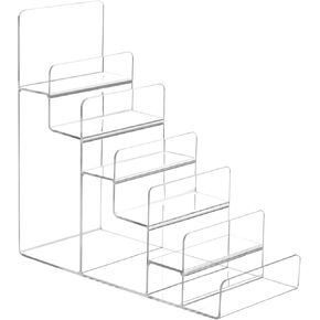 QWORK Clear Acrylic Riser Display Shelf, 6 Tier Visualization Stand - 9.04 x 8.25 x 3.93 in, Mini Acrylic Stand, Polished Crystal Clear Finish