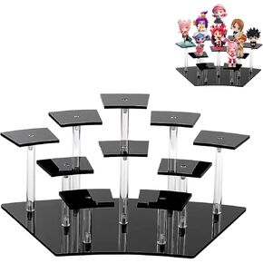 10 Tier Acrylic Display Stand, Action Figures Acrylic Organizer Holder, Cupcake Display Stand Steps, Risers Display Stands for Figures, Collectibles, Dolls, Jewelry (Black)