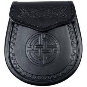 Celtic Double Embossed Black Leather Scottish Highland Sporran