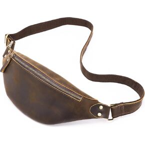 Vintage Genuine Leather Fanny Pack Small Waist Bag Travel Sling Pouch with Adjustable Leather Belt Black