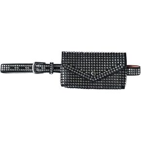 Women Mini Punk Rivet PU Leather Fanny Pack Waist Bag Envelope Flap Clutch Cell Phone Purse