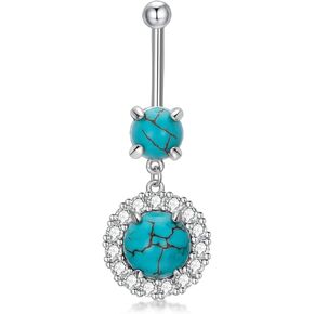 Natural Turquoise Belly Button Ring for Women 14G 925 Sterling Silver Genuine Turquoise Dangle Belly Button Ring Navel Piercing Jewelry Gifts