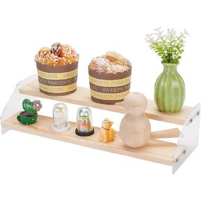 2 Tier Wood Acrylic Display Stand Riser Shelf Wooden Display Shelf Risers Organizer Tabletop Displays Shelves for Collectibles Figures Cupcakes Perfumes Desserts,12x4.21x2.91inch