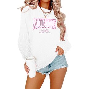 Aunt Shirt Women Auntie Shirts: Cool Aunts Club Long Sleeve Aunt Gifts Lightweight Shirt Ribbed Textured Loose Novetly Top