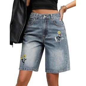 EMMIOL Denim Shorts Embroidered Jorts Baggy Wide Leg Summer Casual Jean Shorts Y2K Hip-Hop 2025 Fashion Streetwear