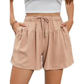Flygo Flowy Shorts for Women Summer Casual High Waist Wide Leg Drawstring Shorts with Pockets