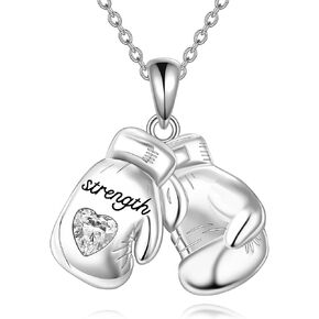 Boxing Necklace 925 Sterling Silver Boxing Gloves Pendant Necklace Boxing Jewelry for Women
