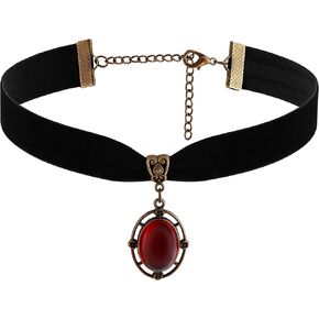 SACINA RED VICTORIAN VELVET RCOKER ، Black Jewelry ، قلادة القوطي القوطية ، قلادة عتيقة ، هدايا مجوهرات عيد الميلاد للنساء
