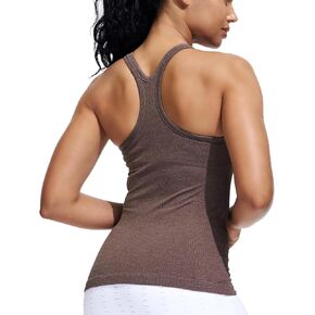Seamless Ribbed Workout Yoga Racerback Tank Top for Women with Built in Shelf Bra