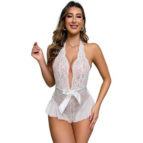 Women Lingerie Lace Halter Teddy Bodysuit Sexy Nightgown in Saudi Arabia