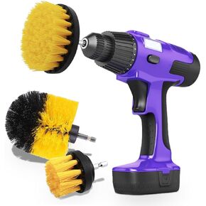3PCS Car Detailing Drill Brush Set, Car Interior Power Scrubber Brush, Wheel Cleaner Drill Brush, Car Wash Cleaning Kit for Floor, Grout, Car Mats, Tub, Tile, Bathroom, Carpet (Yellow)