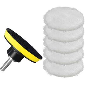 7PCS 3 Inch Wool Polishing Buffing Pad, Polisher Buffer Drill Attachment with Hook and Loop Back, M10 Drill Adapter, Car Buffing Wheel Pads for Waxing, Detailing, Polishing