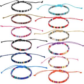 12 PCS Boho Bracelets Baselet Set Bracelets braided Braideal Bracelets قابل للتعديل أساور أساور الخيط أساور الكاحل سوار الصداقة للنساء المراهقات