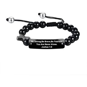 Christian Cross Bracelet for Men Women Natural Stone Beads Stainless Steel with Inspirational Bible Verse Jewelry Gift for Christian