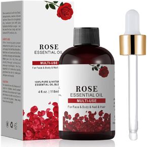 Rose Essential Oil 4.0 OZ, 100% Pure Rose Oil Organic for Diffuser, Skin, Hair, Face, Body, Perfume, Soap, Candle Making, Aromatherapy and Massage - 118ML