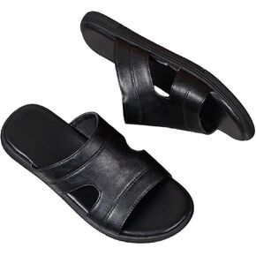 Gorglitter Men's Summer Beach Learher Sandals 2025 Slides Open Open Ene Cutout