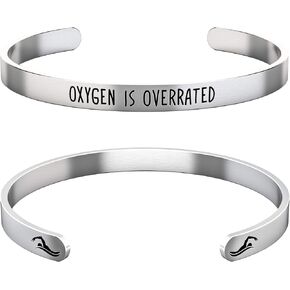 Happy Kisses Swimmer Gift Bracelet – Swim Gifts – Oxygen Is Overrated – Adjustable Cuff for Women, Men, Girls, Boys, & Teens
