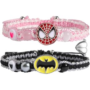 سوار مطابقة لضرب العنكبوت للأزواج هو وأفضل صديق لها BFF 2 Half Heart Heart Chain Half Helped Handmade Rided Friend Friends Procelets مجموعة عيد ميلاد عيد الحب يوم الهدايا