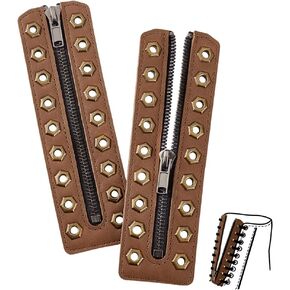 PH PandaHall 2pcs Leather Lace-In Boot Zipper Inserts 6.9x2 Inch 9 Metal Eyelets Cowhide Shoe Laces Zippers Tieless Shoe Laces for Adults No-Tie Shoelaces for Shoes Repair DIY, Camel