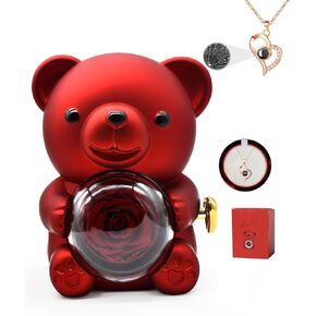 Cute Bear Teddy with Preserved Rose Gifts Box,Romantic Bear Rose Valentine’s Day Gifts, Valentine’s Day Decoration Wedding Anniversary (Red)