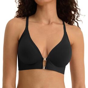 Front Closure Bras for Women with Metal Magnetic Snap, S-XL, Seamless and Wireless Racerback Bra, Comfortable Bralette