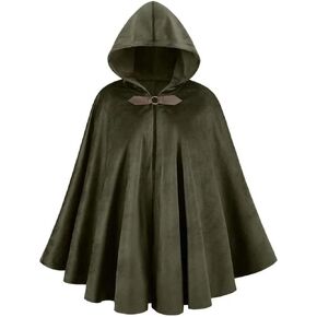 Unisex Velvet Medieval Renaissance Hooded Cloak Cape Button Closure Outfit for Cosplay,Halloween,Role-playing in Kuwait