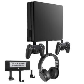 Nymus Wall Mount for PS4 Slim, PS4 Slim Wall Mount with Detachable 2 Controller Holder & Headphone Hanger, Metal Stealth Stand for Playstation 4 Slim