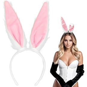 Bunny Ears Headbands Plush White Rabbit Ear Headband Easter Bunny Costume Hair Accessories Headwear for Women Halloween Prom Cosplay Easter Parties