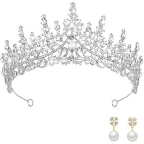 Women Crowns Crystal Princess Tiaras Wedding Bridal Hair Accessories Birthday Prom Pageant Headpiece with Earrings