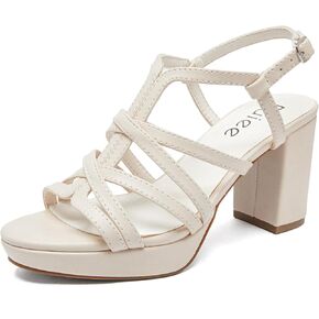 Women's Platform Heels Chunky Heeled Sandals, Ankle Strappy Round Open Toe Dressy Shoes Wedding Party High Pump Heels for Women.