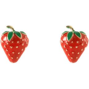Cute Strawberry Fruits Small Stud Earrings 925 Sterling Silver Post for Women Lovely Funny Red Enamel Lifelike Lucky Mini Cartilage Tragus Hypoallergenic Jewelry Niece Daughter Girlfriend