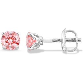 IGI Certified 1 Carat Blue or Pink Lab Grown Diamond Round Stud Earrings for Women I 14k White Gold Earrings for Her (VS1-VS2, 1.00 cttw) 4-Prong Setting I Screw Back Studs