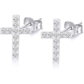 0.18 Carat Natural Diamond Cross Stud Earrings for Women Sterling Silver, Confirmation Jewelry Gifts for Her