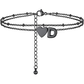 Initial Ankle Bracelets for Women, Dainty Stainless Steel Letter A-Z Layered Anklets, Heart Ankle Bracelet 8.5"-10.5" Adjustable, Summer Beach Jewelry, Come with Box