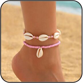 INENIMARTJ Puka Shell Anklets Bracelet for Women Colorful Shell Beaded Anklet Summer Ocean Hawaiian Beach Foot Jewelry Mermaid Seashell Anklets Jewelry for Women