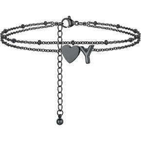 Initial Ankle Bracelets for Women, Dainty Stainless Steel Letter A-Z Layered Anklets, Heart Ankle Bracelet 8.5"-10.5" Adjustable, Summer Beach Jewelry, Come with Box in Saudi Arabia