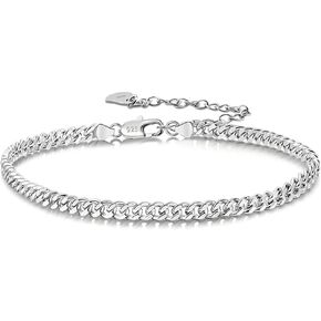 925 Sterling Silver 3mm-4mm Italian Miami Cuban Link Chain Adjustable Anklet with Lobster Clasp, Up to 10.5 inches for Women & Men