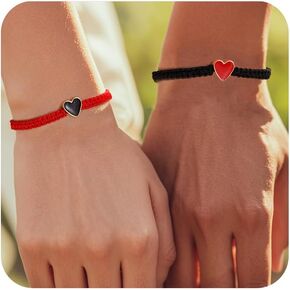 2PCS/Set Heart Couple Bracelet for Women Men,Handmade Braided Friendship Adjustable Bracelets Romantic Jewelry Gift Friendship