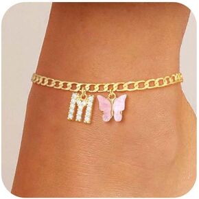 Gold Ankle Bracelets for Women Butterfly Initial Anklet 14K Solid Gold Over Anklets Waterproof Cuban Link Chain Anklets Set Jewelry Jewelry Gifts for Women in Saudi Arabia