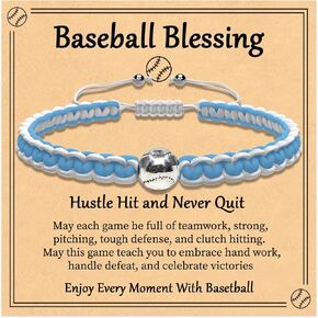 Baseball Bracelet, Adjustable Handmade Braided, Baseball Gifts for Teens Teams Brother Adults Sports Lover Players Team Accessories Stuff (Blue and White)