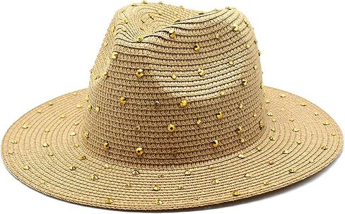 Lisianthus Womens Shiny Wide Brim Straw Panama Hat Fedora Summer Beach Sun Hat in Saudi Arabia