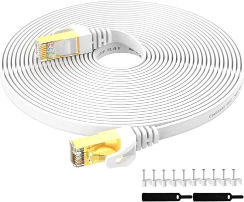 Lovicool Cat7 Ethernet Cable 15ft,CAT 7 Flat Internet Patch Cord for Router, Modem, Gaming, Hub,Computer - High Speed with RJ45 LAN Wire - White in Saudi Arabia