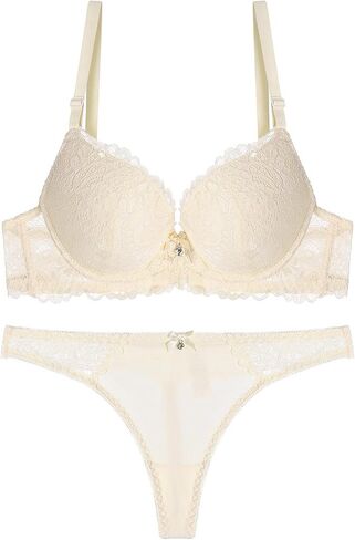Sexy Lingerie Set for Women Push Up Embroidery Lace Bra and Thong Panty Sets 2 Piece Underwear in Saudi Arabia