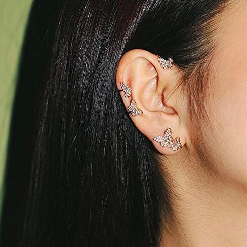 SEVENSTONE Butterfly Tassel Earrings Silver Cuff Cubic Zirconia Crawler Stud Chain Crystals Earrings Set for Women in Kuwait