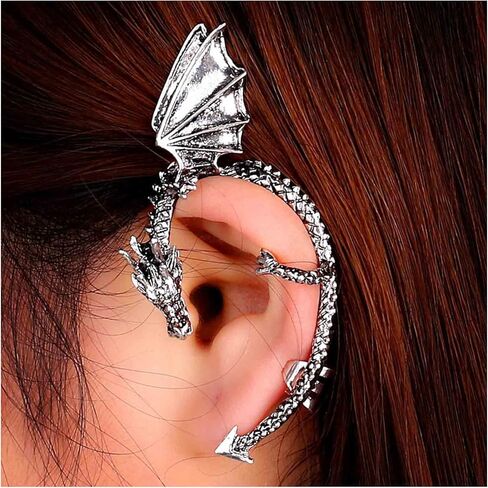 Punk Dragon Ear Wrap - Gold Crawler Climber Ear Cuffs - No Piercing Earrings for Women in Saudi Arabia